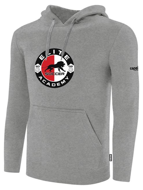 ELITE SA SMALL LOGO BASICS FLEECE HOODIE CENTER CHEST: ELITE SA CREST LIGHT HEATHER GREY