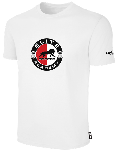 ELITE SA SMALL LOGO BASICS COTTON SHORT SLEEVE T-SHIRT CENTER CHEST: ELITE SA CREST WHITE BLACK