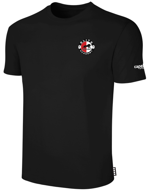 ELITE SA SMALL LOGO BASICS COTTON SHORT SLEEVE T-SHIRT LEFT CHEST: ELITE SA CREST BLACK WHITE
