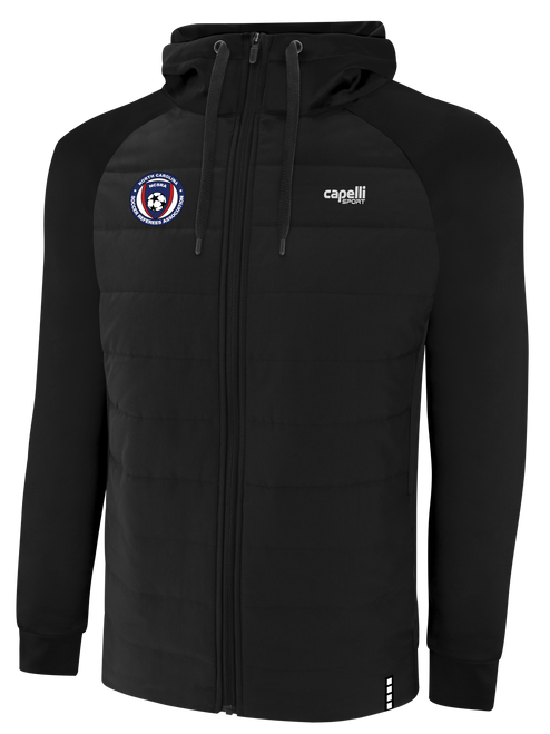 REFEREE BASICS THERMA FLEECE WOVEN FRONT ZIP UP HOODIE BLACK WHITE - NCSRA