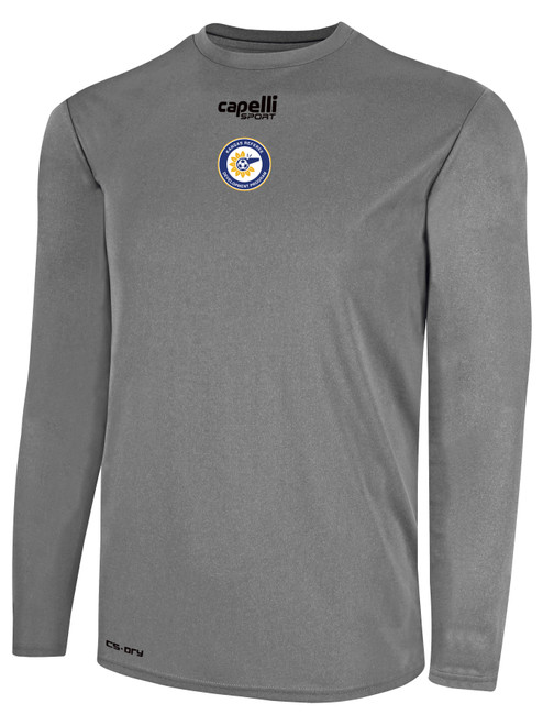REFEREE BASICS CREW NECK LONG SLEEVE POLY TEE LIGHT HEATHER GREY BLACK - KRDC