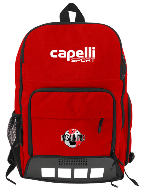NASA UNNITED PITCH I TEAM BACKPACK. 12.5”L X 6.5”W X 20”H RED BLACK WHITE