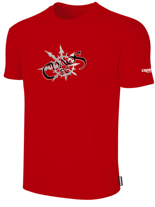 CHAOS FC BASICS TEE SHIRT CENTER CHEST: CHAOS FC CREST RED WHITE