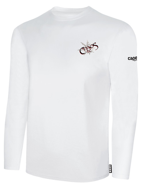 CHAOS FC BASICS LONG SLEEVE TEE SHIRT LEFT CHEST: CHAOS FC CREST WHITE BLACK