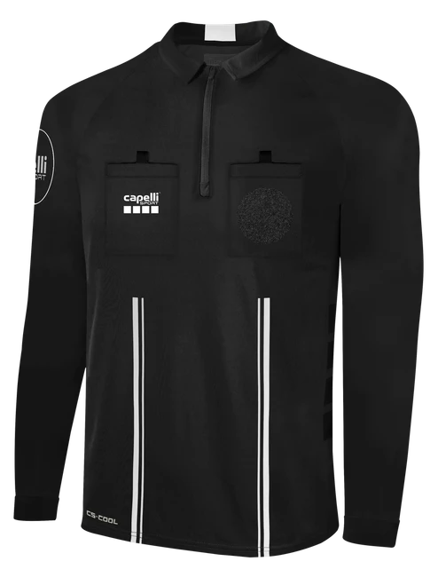 OFFICIAL REFEREE LONG SLEEVE JERSEY- REFEREE WITH ZIPPER BLACK WHITE - OCL