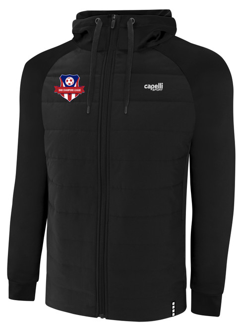 REFEREE BASICS THERMA FLEECE WOVEN FRONT ZIP UP HOODIE BLACK WHITE - OCL