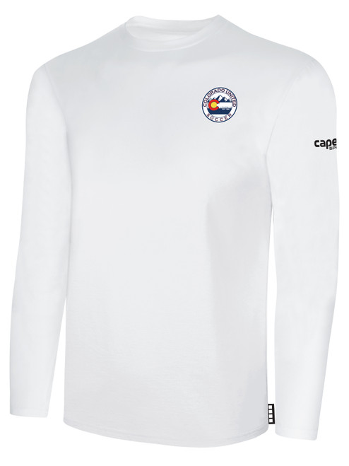 COLORADO UNITED BASICS LONG SLEEVE TEE SHIRT CREST ON WEARERS UPPER LEFT CHEST WHITE BLACK