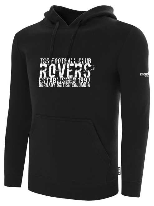 TSS ROVERS BASICS FLEECE HOODIE CREST ON WEARERS CENTER CHEST BLACK WHITE