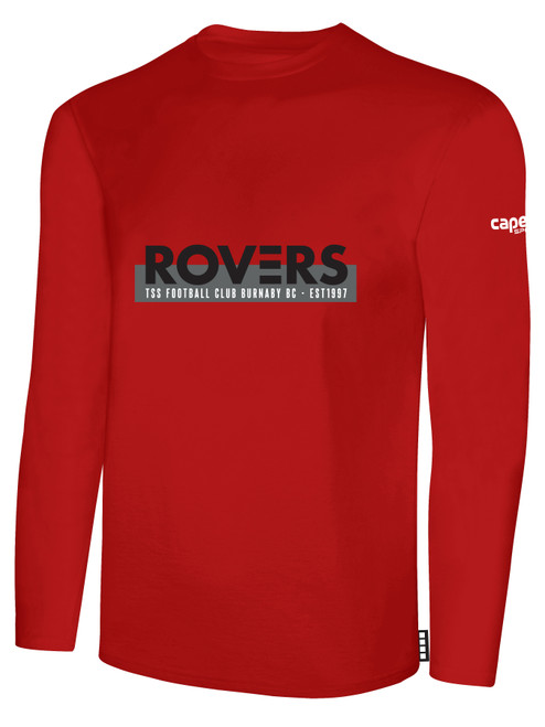 TSS ROVERS BASICS LONG SLEEVE TEE SHIRT CREST ON WEARERS CENTER CHEST RED WHITE