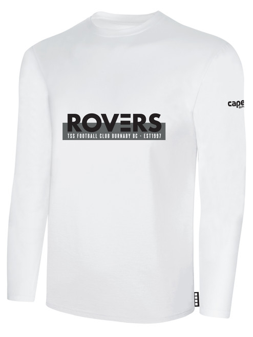 TSS ROVERS BASICS LONG SLEEVE TEE SHIRT CREST ON WEARERS CENTER CHEST WHITE BLACK