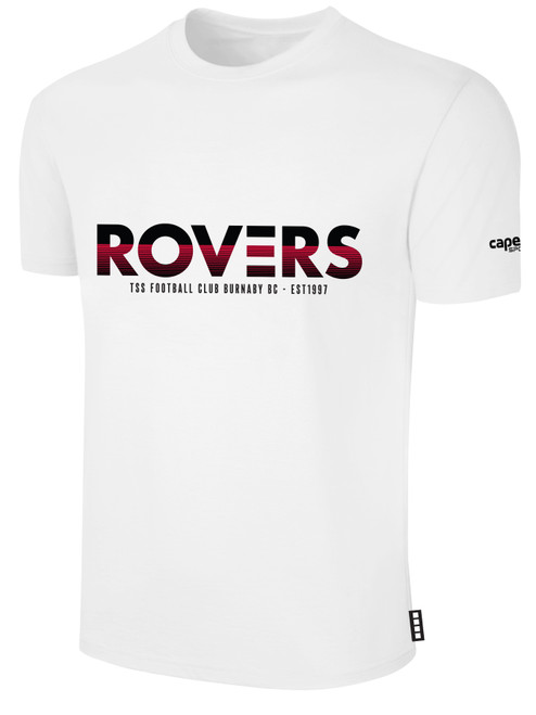 TSS ROVERS BASICS TEE SHIRT CREST ON WEARERS CENTER CHEST WHITE BLACK