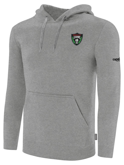 KC LEGENDS BASICS FLEECE HOODIE SMALL CREST ON LEFT CHEST LIGHT HEATHER GREY BLACK