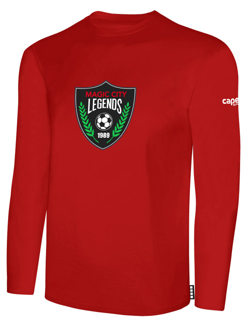 LEGENDS SC MAGIC CITY BASICS LONG SLEEVE TEE SHIRT LARGE CREST ON CENTER CHEST RED WHITE