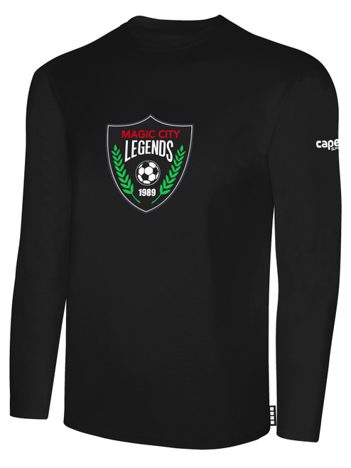 LEGENDS SC MAGIC CITY BASICS LONG SLEEVE TEE SHIRT LARGE CREST ON CENTER CHEST BLACK WHITE