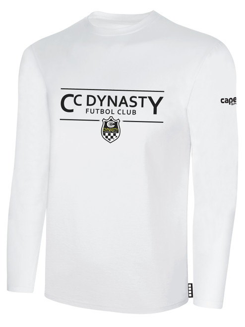 BASICS LONG SLEEVE TEE SHIRT CENTRAL COAST DYNASTY FC LARGE CREST ON CENTER CHEST WHITE BLACK