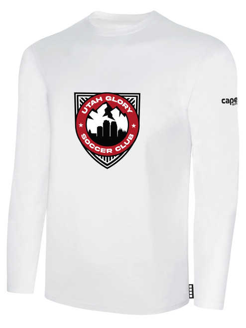 UTAH GLORY BASICS LONG SLEEVE TEE SHIRT CREST ON WEARERS CENTER CHEST WHITE BLACK