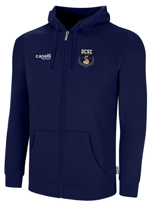 DESERT COMMUNITIES FULL ZIP FLEECE HOODIE CREST ON WEARERS LEFT CHEST NAVY WHITE