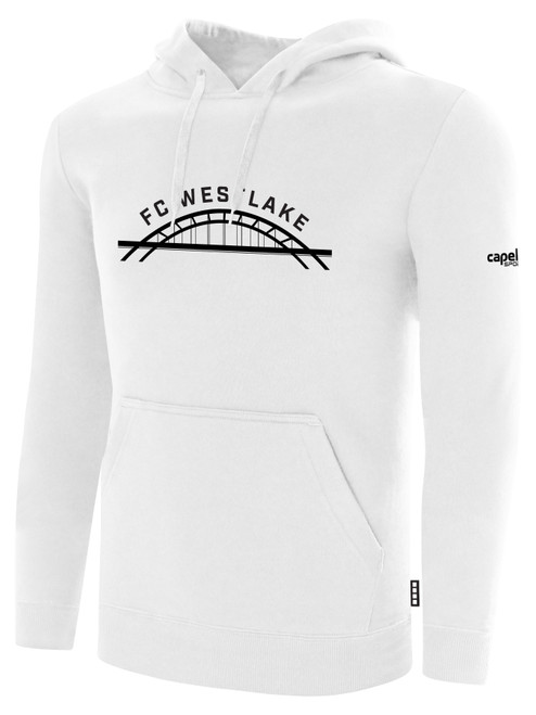 FC WESTLAKE PULLOVER HOODIE LARGE TEAM CREST  ON WEARERS CENTER CHEST WHITE BLACK
