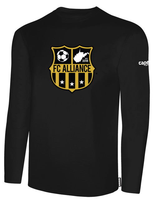 FC ALLIANCE  LONG SLEEVE COTTON T-SHIRT CREST ON WEARERS CENTER CHEST BLACK WHITE