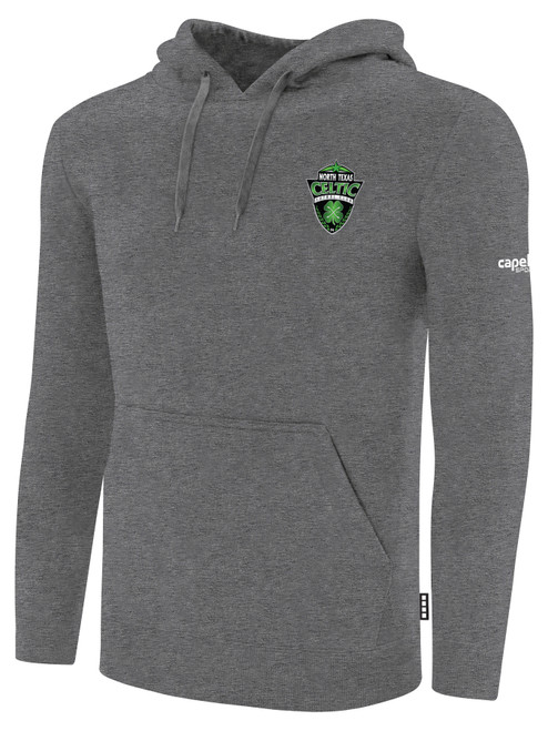 NORTH TEXAS CELTIC FC PULLOVER HOODIE CREST ON WARERS LEFT CHEST DARK HEATHER GREY WHITE