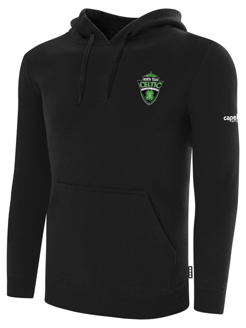 NORTH TEXAS CELTIC FC PULLOVER HOODIE CREST ON WARERS LEFT CHEST BLACK WHITE