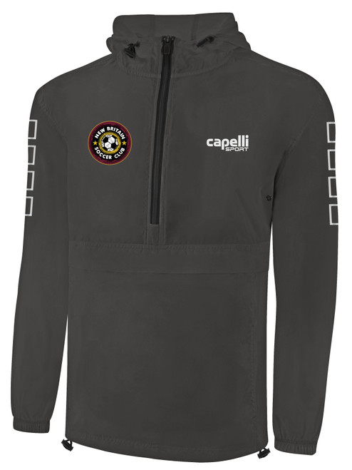 NEW BRITAIN SOCCER CLASSIC PACKABLE WINDBREAKER DARK GREY WHITE
