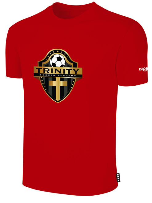 TRINITY SA FS SHORT SLEEVE COTTON T-SHIRT CREST ON WEARERS CENTER CHEST RED WHITE
