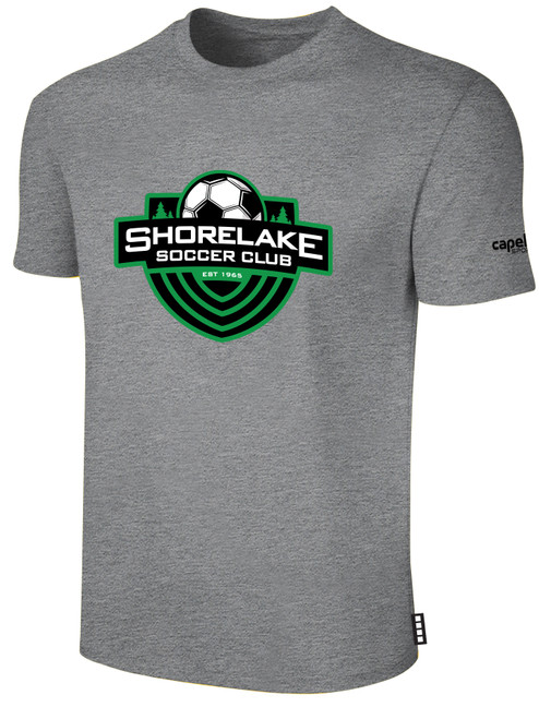SHORELAKE SC BASICS SHORT SLEEVE COTTON T-SHIRT LOGO CENTER CHEST LIGHT HEATHER GREY BLACK