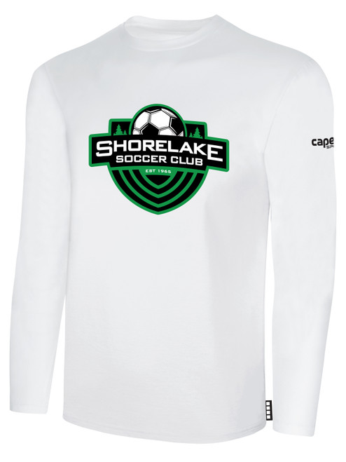 SHORELAKE SC BASICS LONG SLEEVE COTTON T-SHIRT LARGE LOGO CENTER CHEST WHITE BLACK