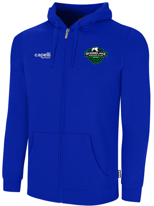 SHORELAKE SC BASICS FULL-ZIP HOODIE LOGO LEFT CHEST ROYAL BLUE WHITE