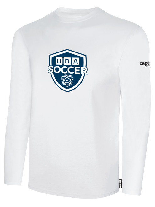 UDA SOCCER LONG SLEEVE COTTON T-SHIRT CREST ON WEARERS CENTER CHEST  WHITE BLACK