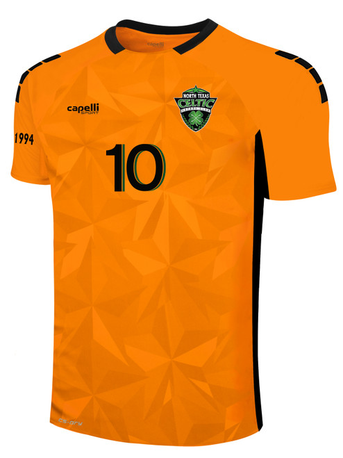 NORTH  TEXAS CELTIC FC PITCH STAR SHORT SLEEVE GOALKEEPER JERSEY NEON ORANGE BLACK
