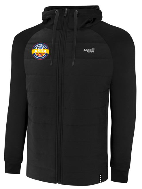 REFEREE BASICS THERMA FLEECE WOVEN FRONT ZIP UP HOODIE BLACK WHITE - ASRA