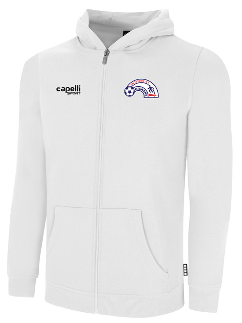 SMITHTOWN KICKERS FULL ZIP HOODIE CREST ON WEARERS LEFT CHEST & SMITHTOWN SLAMMERS SPONSOR LOGO ON LOWER BACK WHITE BLACK