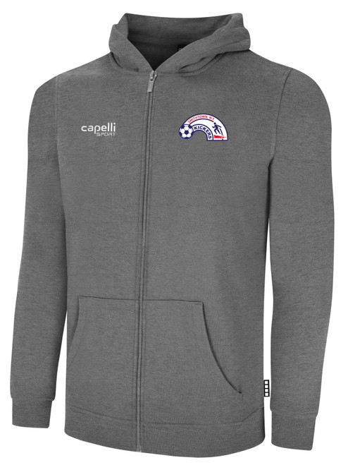 SMITHTOWN KICKERS FULL ZIP HOODIE CREST ON WEARERS LEFT CHEST DARK HEATHER GREY WHITE