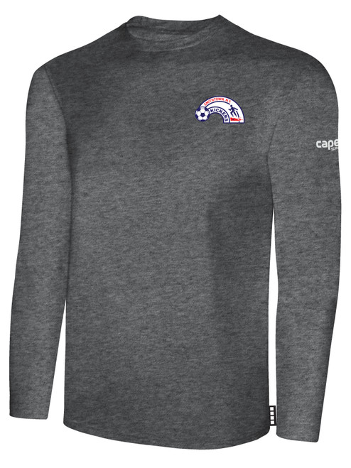 SMITHTOWN KICKERS LONG SLEEVE COTTON T-SHIRT CREST ON WEARERS LEFT CHEST DARK HEATHER GREY WHITE