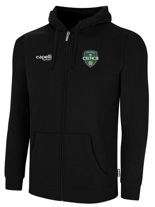 TOLEDO CELTICS FULL ZIP HOODIE CREST ON WEARERS LEFT CHEST BLACK WHITE
