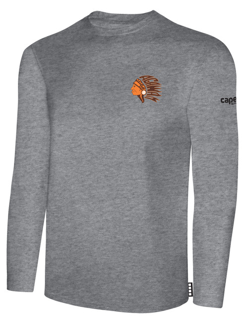 AGAWAM BASKETBALL COTTON LONG SLEEVE BASICS T-SHIRT SMALL CREST LEFT CHEST LIGHT HEATHER GREY BLACK