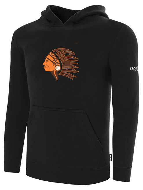 AGAWAM BASKETBALL BASICS FLEECE HOODED SWEATSHIRT LARGE CREST CENTER FRONT BLACK WHITE