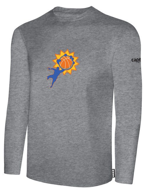 BIG SHOTS LONG SLEEVE COTTON T-SHIRT CREST ON WEARERS FRONT CENTER CHEST LIGHT HEATHER GREY BLACK