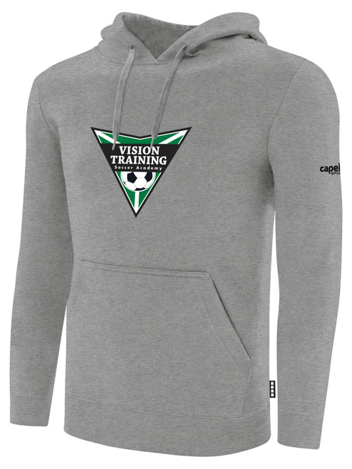 VISION TRAINING SA   PULLOVER HOODIE CREST ON WEARERS FRONT CENTER CHEST LIGHT HEATHER GREY BLACK