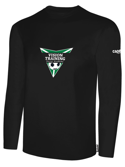 VISION TRAINING SA   LONG SLEEVE COTTON T-SHIRT CREST ON WEARERS FRONT CENTER CHEST BLACK WHITE