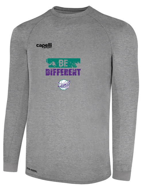FLIGHT 22 BASICS II LONG SLEEVE TRAINING JERSEY WEARERS CENTER CHEST BE DIFFERENT LOGO BLACK WHITE