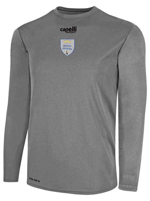REFEREE  BASICS CREW NECK LONG SLEEVE POLY TEE LIGHT HEATHER GREY - DSOA