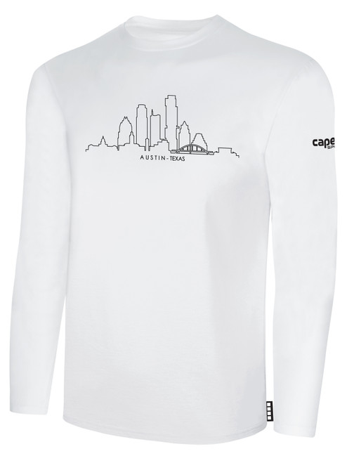 FC WESTLAKE LONG SLEEVE COTTON T-SHIRT LARGE AUSTIN CITY SKYLINE CENTER CHEST WHITE BLACK