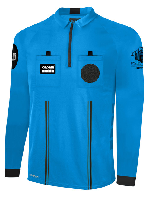OFFICIAL REFEREE LONG SLEEVE JERSEY WITH ZIPPER REFEREE BLUE BLACK w/ RESPECT LOGO -HVSRA