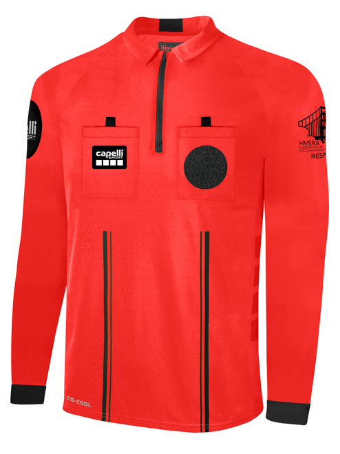 OFFICIAL REFEREE LONG SLEEVE JERSEY WITH ZIPPER REFEREE RED BLACK w/ RESPECT LOGO -HVSRA