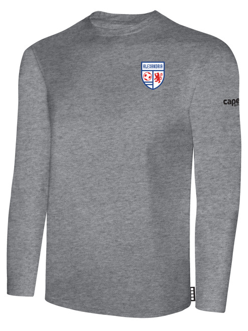 ALEXANDRIA SA   SMALL CREST LOGO BASICS LONG SLEEVE COTTON T-SHIRT WEARERS LEFT CHEST ALEXANDRIA SA   CREST LIGHT HEATHER GREY BLACK