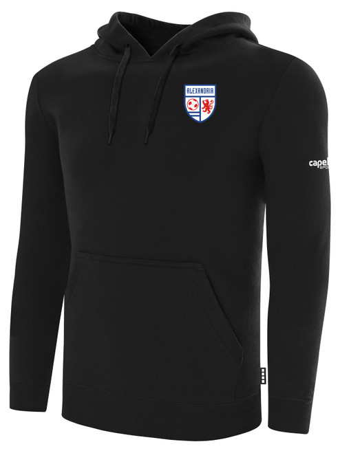 ALEXANDRIA SA   SMALL CREST LOGO BASICS FLEECE HOODIE WEARERS LEFT CHEST ALEXANDRIA SA   CREST BLACK WHITE