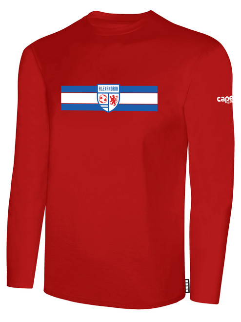 ALEXANDRIA SA LARGE CREST LOGO BASICS  LONG SLEEVE T-SHIRT CENTER FRONT STRIPE RED WHITE
